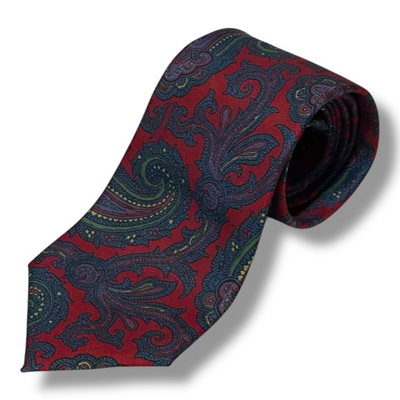 Vintage Liberty Of London Men's Classic Maroon Red & Blue Paisley 100% Silk Tie - Picture 1 of 7